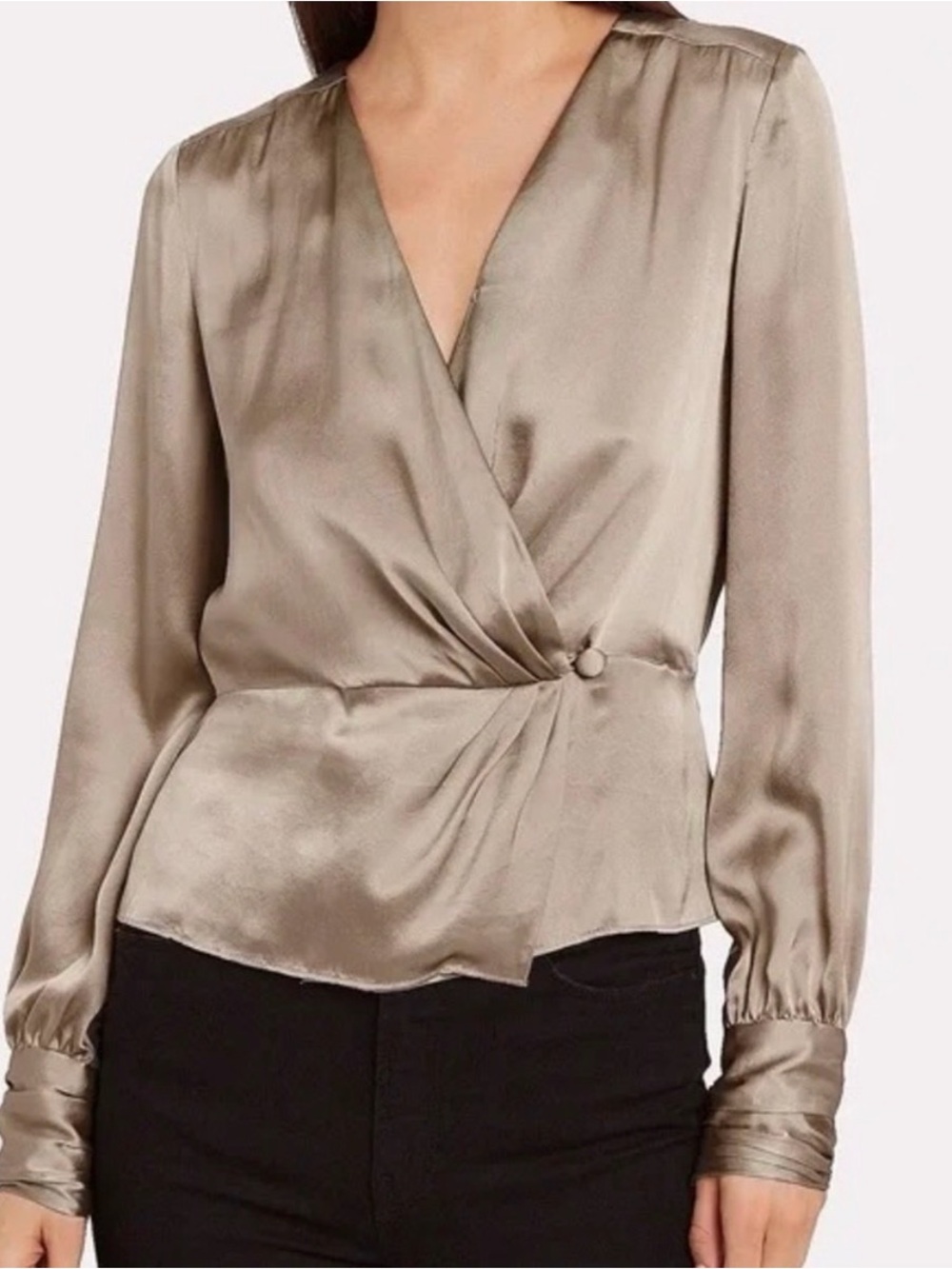 INTERMIX Champagne Silk Wrap Blouse